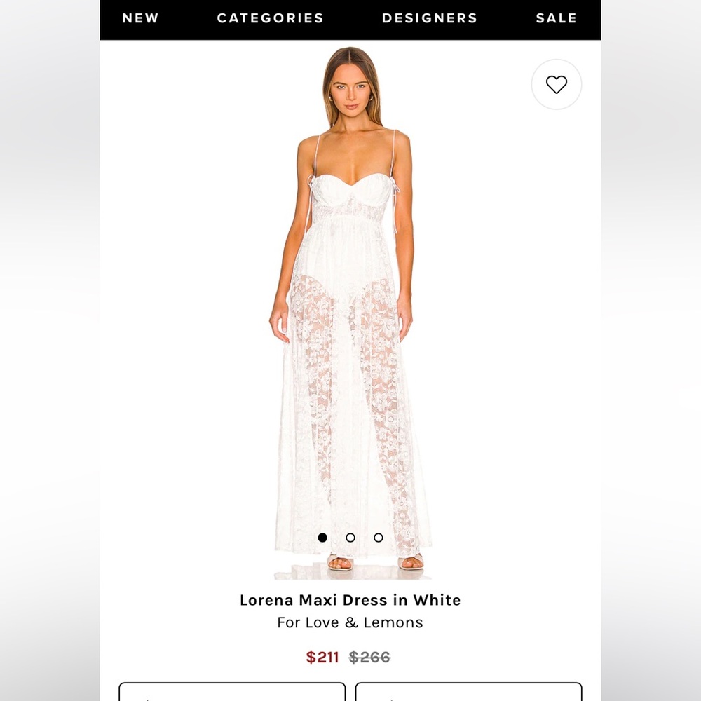 For Love & Lemons Lorena Maxi Dress Bridal Honeymoon Size Small